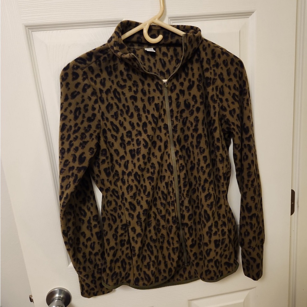 Old Navy Leopard Print Teddy Jacket - green and Black womens small